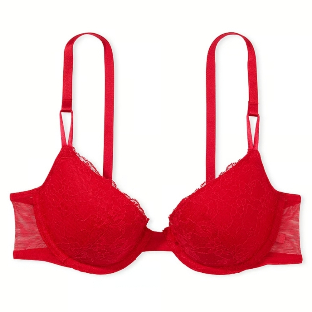 VICTORIA'S SECRET Sexy Tee Red Lightly Lined Demi Lace 38DD Bra
